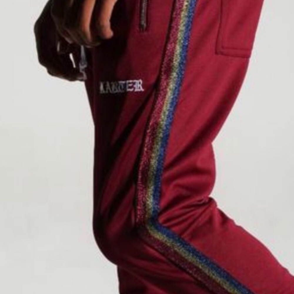 Karter Collection Men's Burgundy w/Multicolor Stripes Track Pants